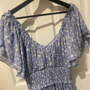 Altar’d State Floral Blue Off-Shoulder Dress